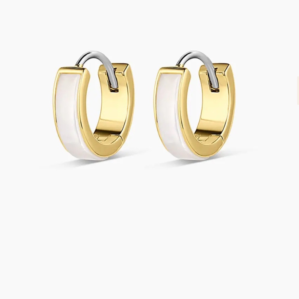 Gorjana Rose Marble Huggies. Mother of Pearl